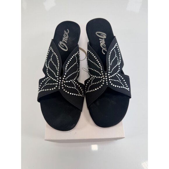 Onex Shoes - NEW Onex Rhinestone Butterfly Black Silver Chrome Wedge Heel Sandal 7M